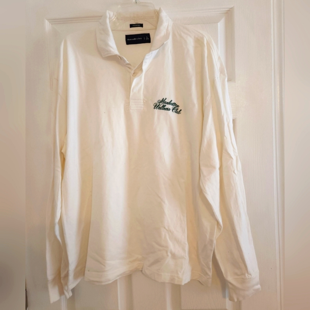 Abercrombie & Fitch Oversized Rugby Cream White Polo Shirt Casual Long Sleeve